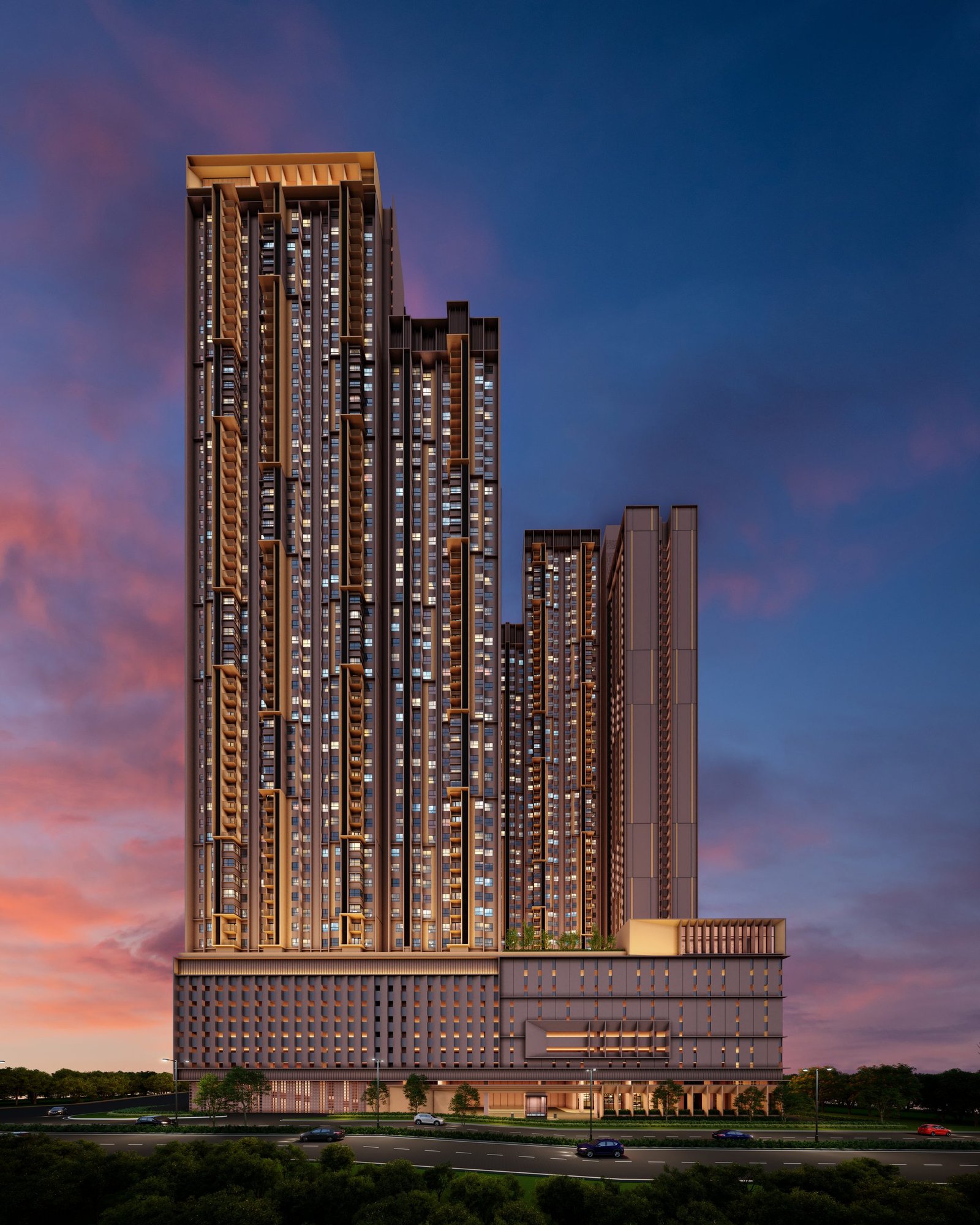 The Vividz @ Bukit Jalil twin towers at dusk — artist's impression